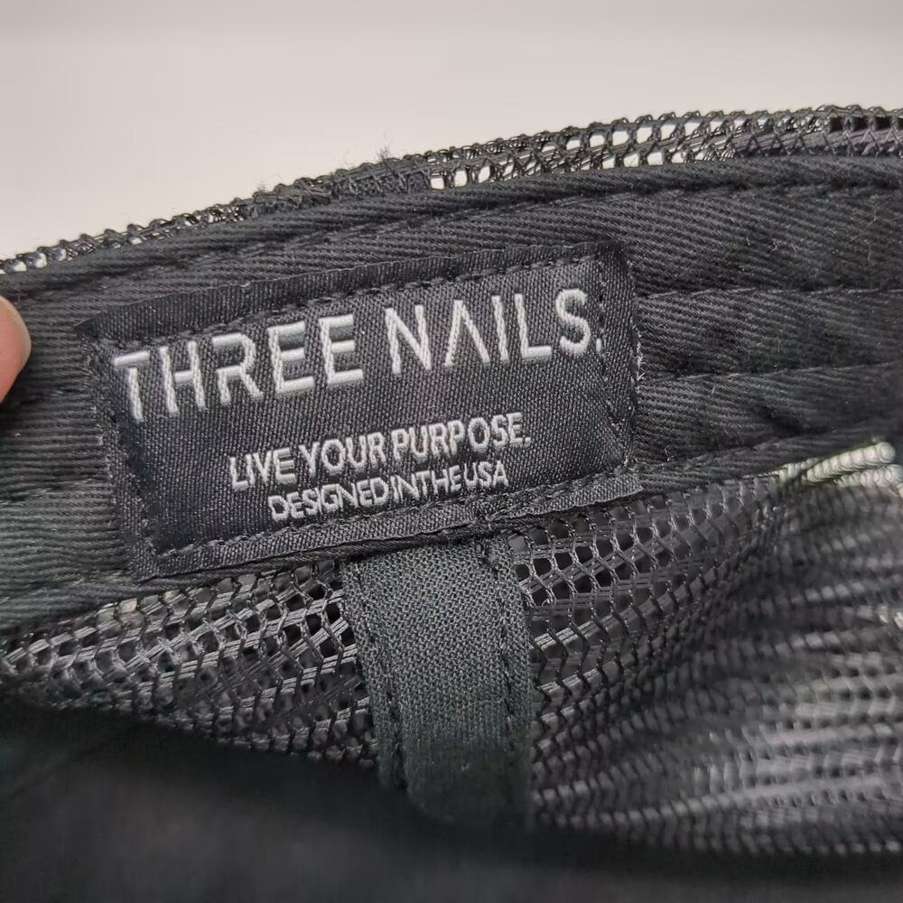 Three Nails Black OS Trucker Hat Embroidered Cross Logo Mesh Snapback Crown - Picture 9 of 9